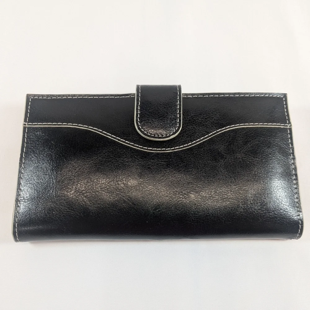 Elegant Black Genuine Leather Wallet Kiss Lock & Magnetic Snap Secured Pockets